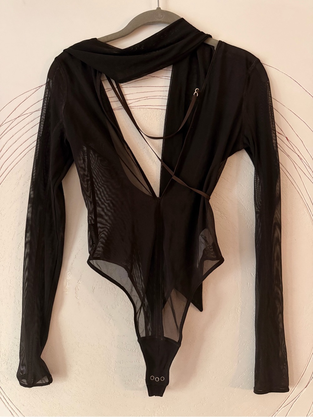 Black Sheer Strappy Long-Sleeve Bodysuit